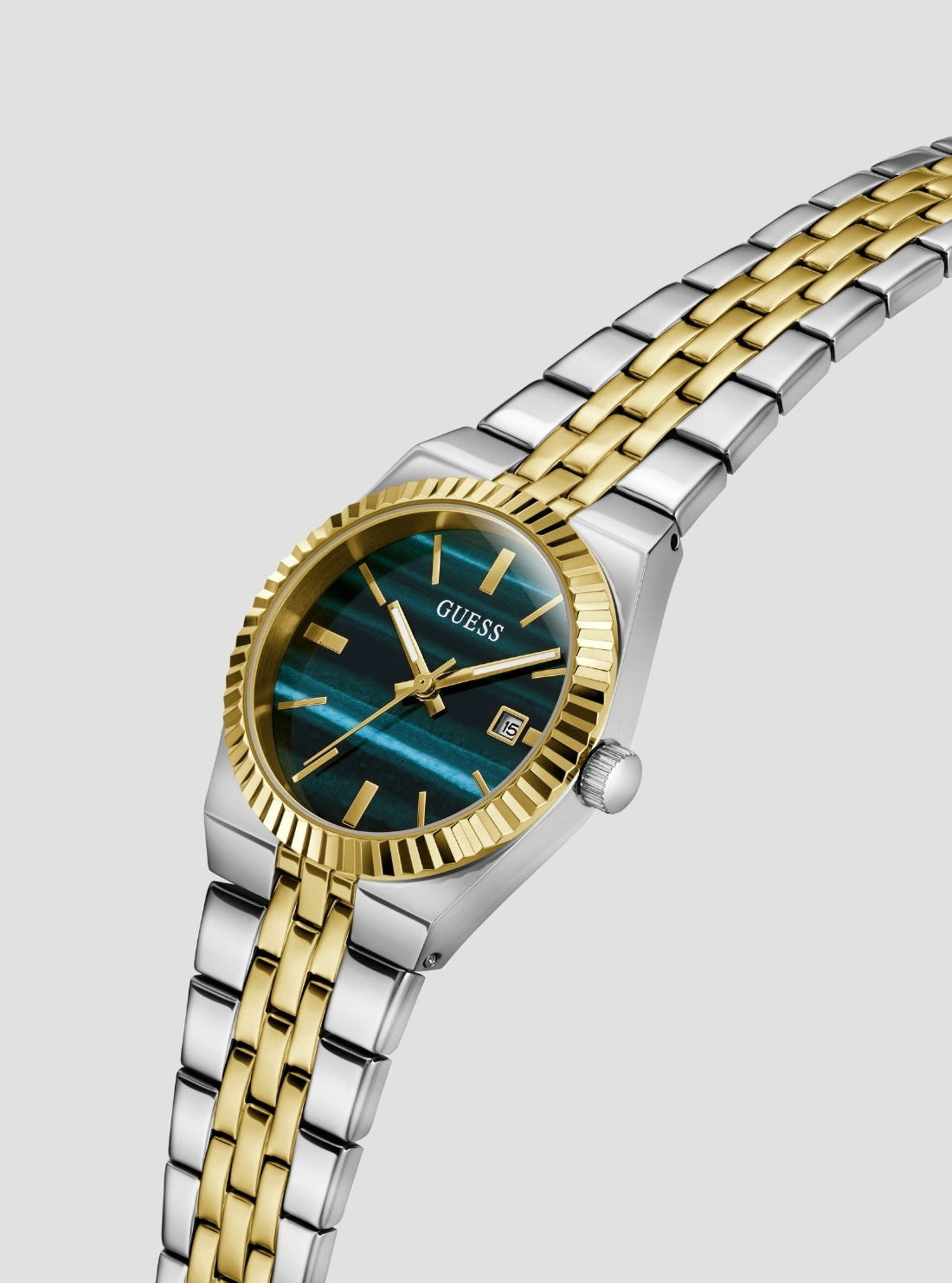 GUESS Accessories Silver Gold Vera Green Dial Watch GW1102L3 Side View