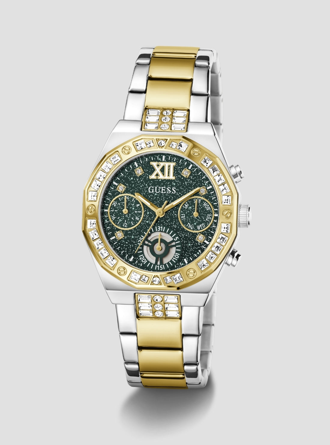 GUESS Accessories Silver Gold Selina Multifunction Watch GW1116L3 Front Side View