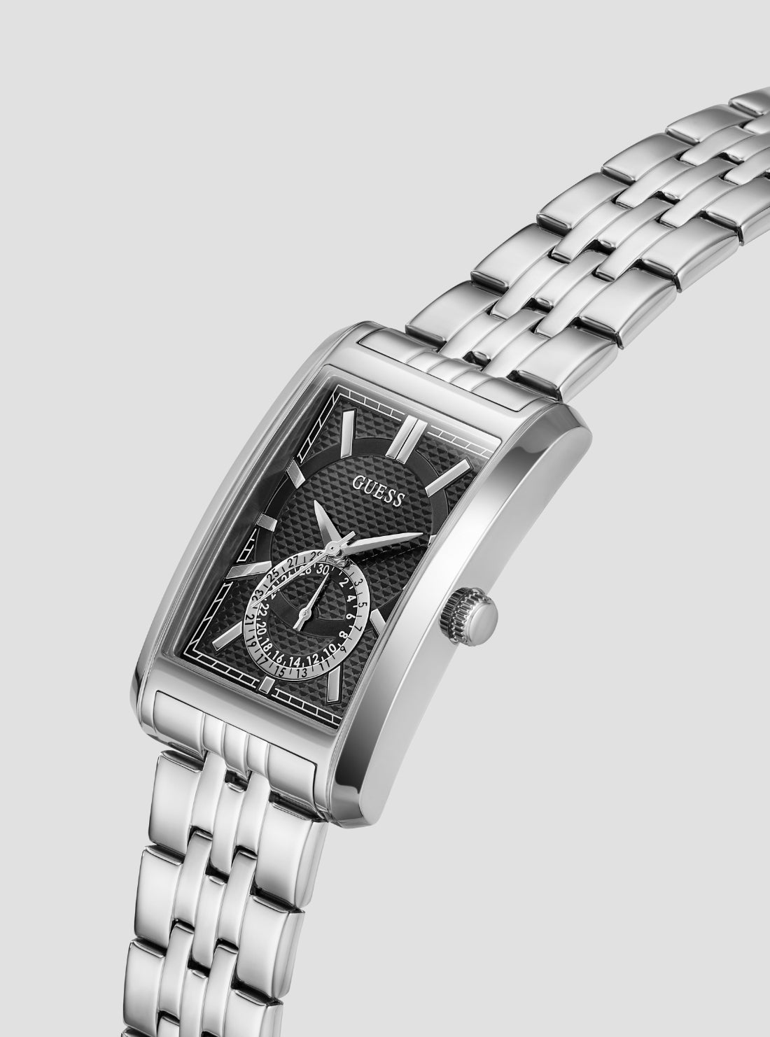 GUESS Accessories Silver Hugh Black Dial Watch GW1125G1 Side View