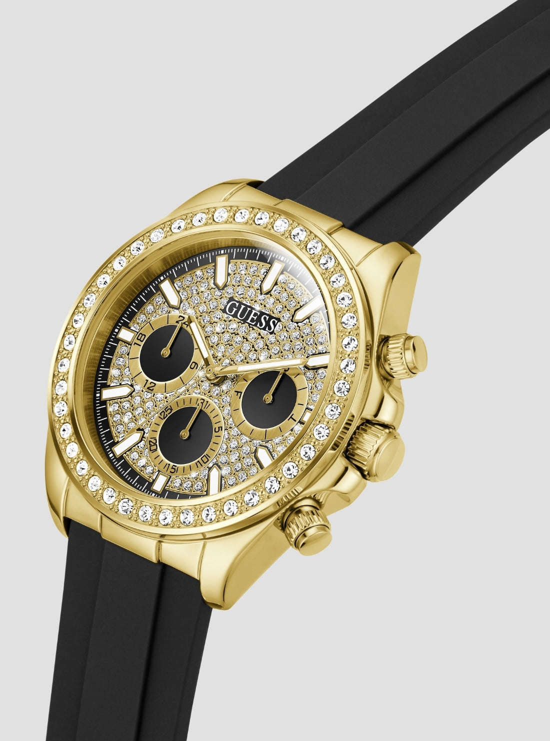 GUESS Accessories Black Gold Victor Crystal Chronograph Watch GW1137G2 Side View