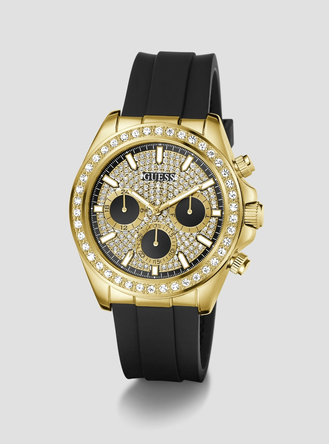 GUESS Accessories Black Gold Victor Crystal Chronograph Watch GW1137G2 Front Side View