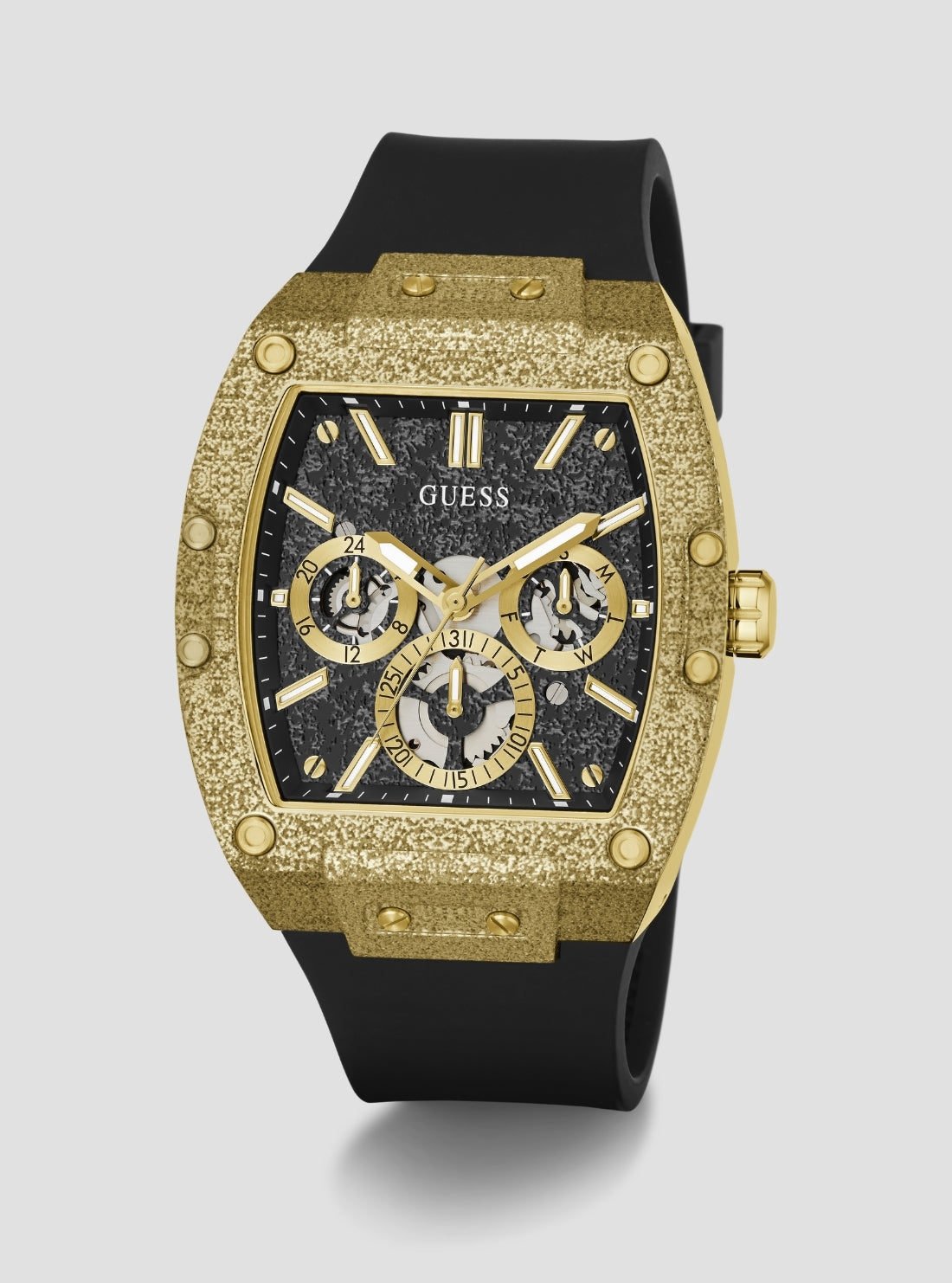 GUESS Accessories Black Gold Phoenix Frost Multifunction Watch GW1149G2 Front Side View