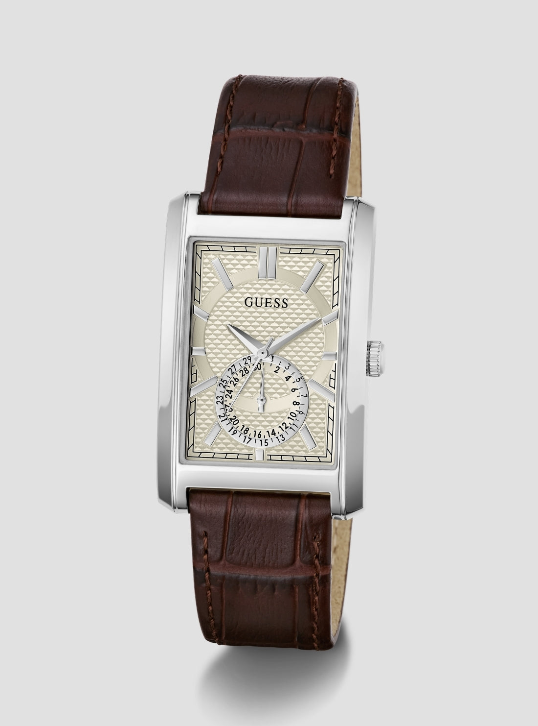 GUESS Accessories Silver Hugh Rectangular Watch GW1152G1 Front Side View