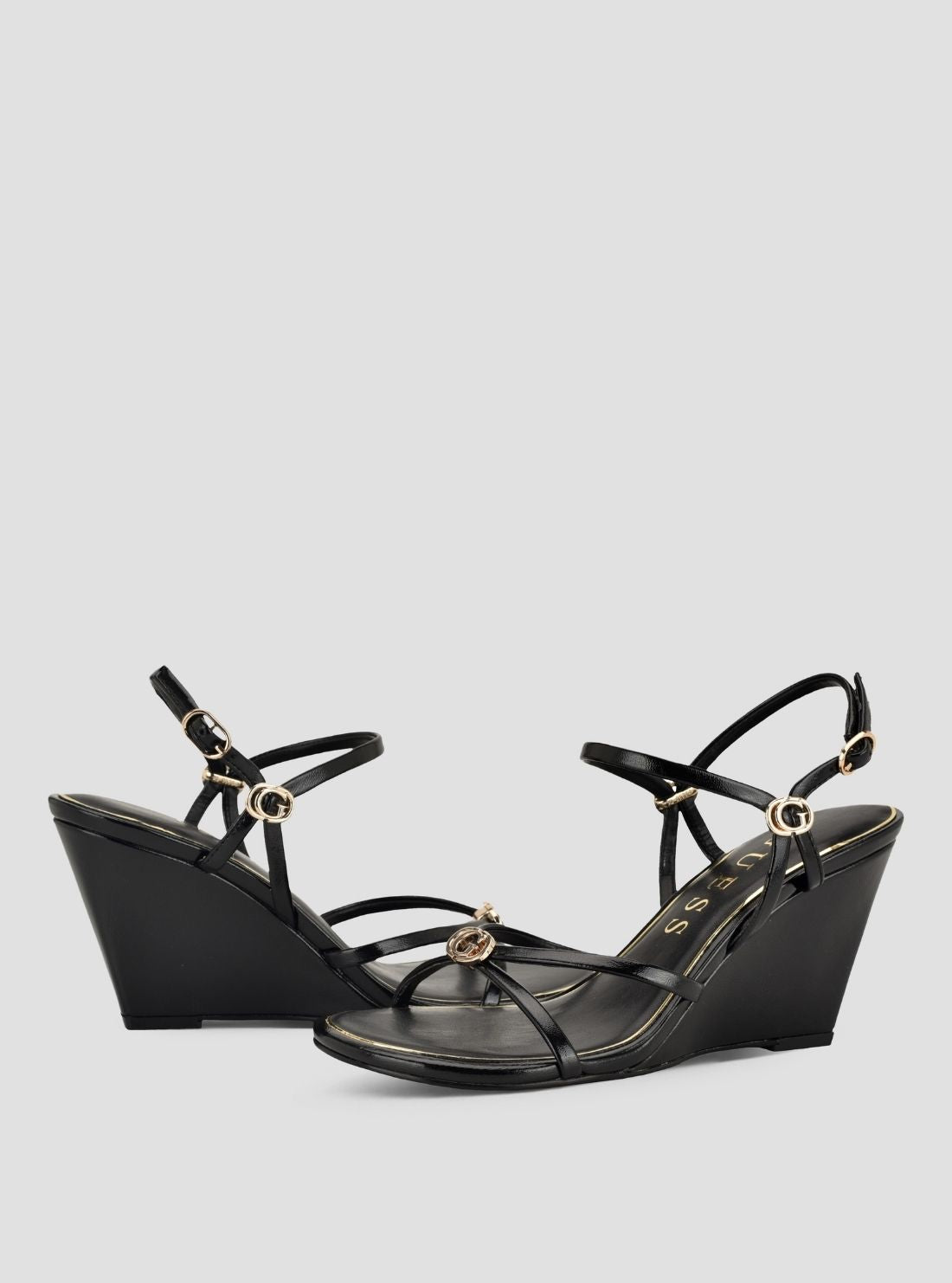 GUESS Footwear Black Devve Wedge Sandals DEVVE  Front Side View