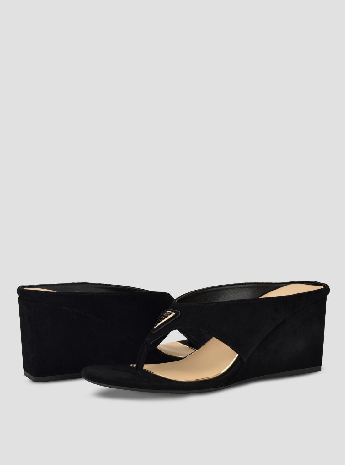 GUESS Footwear Black Marchon Wedge Sandals MARCHON Front Side View