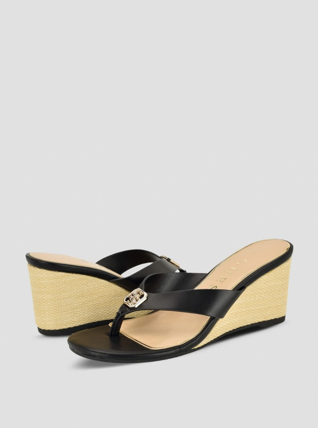 GUESS Footwear Black Milda Wedge Sandals MILDA Front Side View