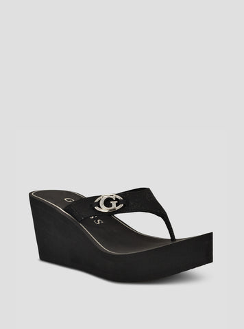 GUESS Footwear Black Shai Wedge Sandals SHAI Front Side View