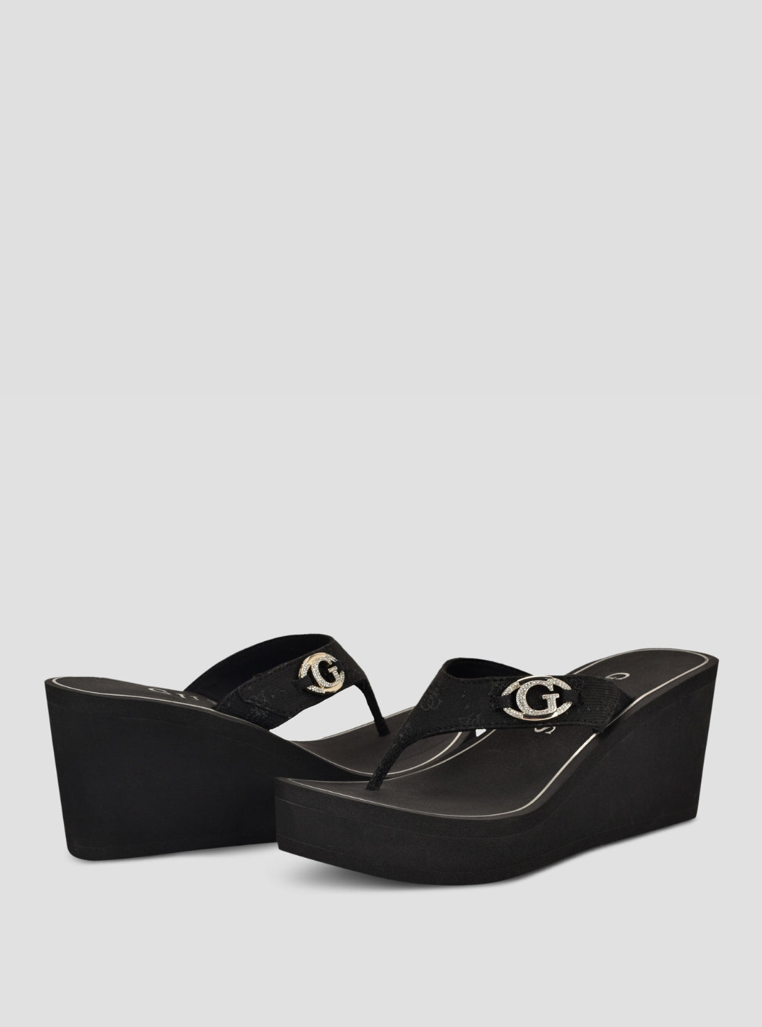 GUESS Footwear Black Shai Wedge Sandals SHAI Front Side View