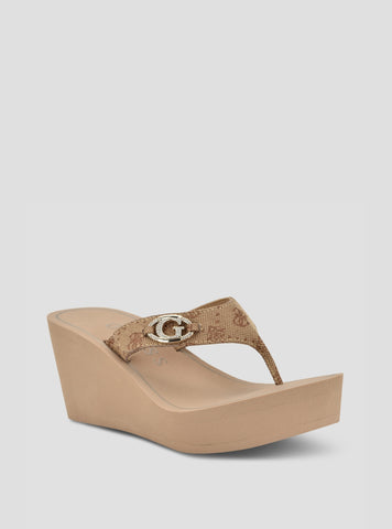 GUESS Footwear Beige Shai Wedge Sandals SHAI Front Side View