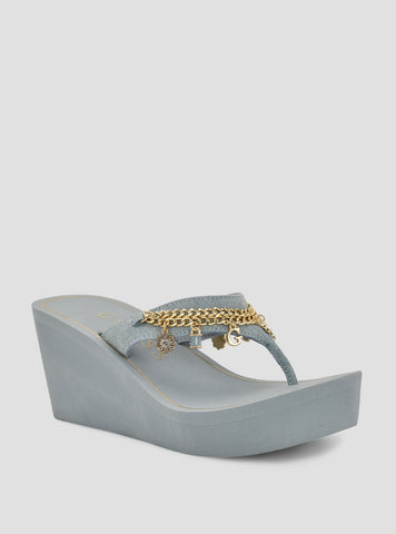 GUESS Footwear Blue Sutton Wedge Sandals SUTTON2 Front Side View