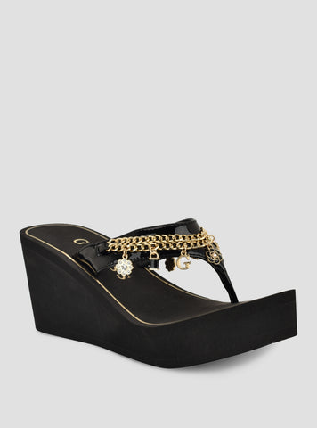 GUESS Footwear Black Sutton Wedge Sandal SUTTON Front Side View
