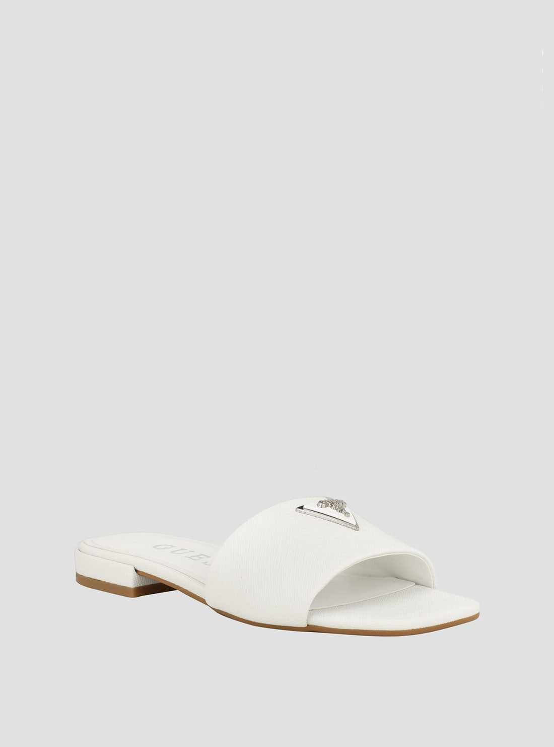 White Tamed Slide Sandals front view