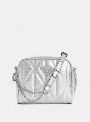 GUESS Womens Silver Aldina Camera Crossbody Bag GY966314SIL Front View