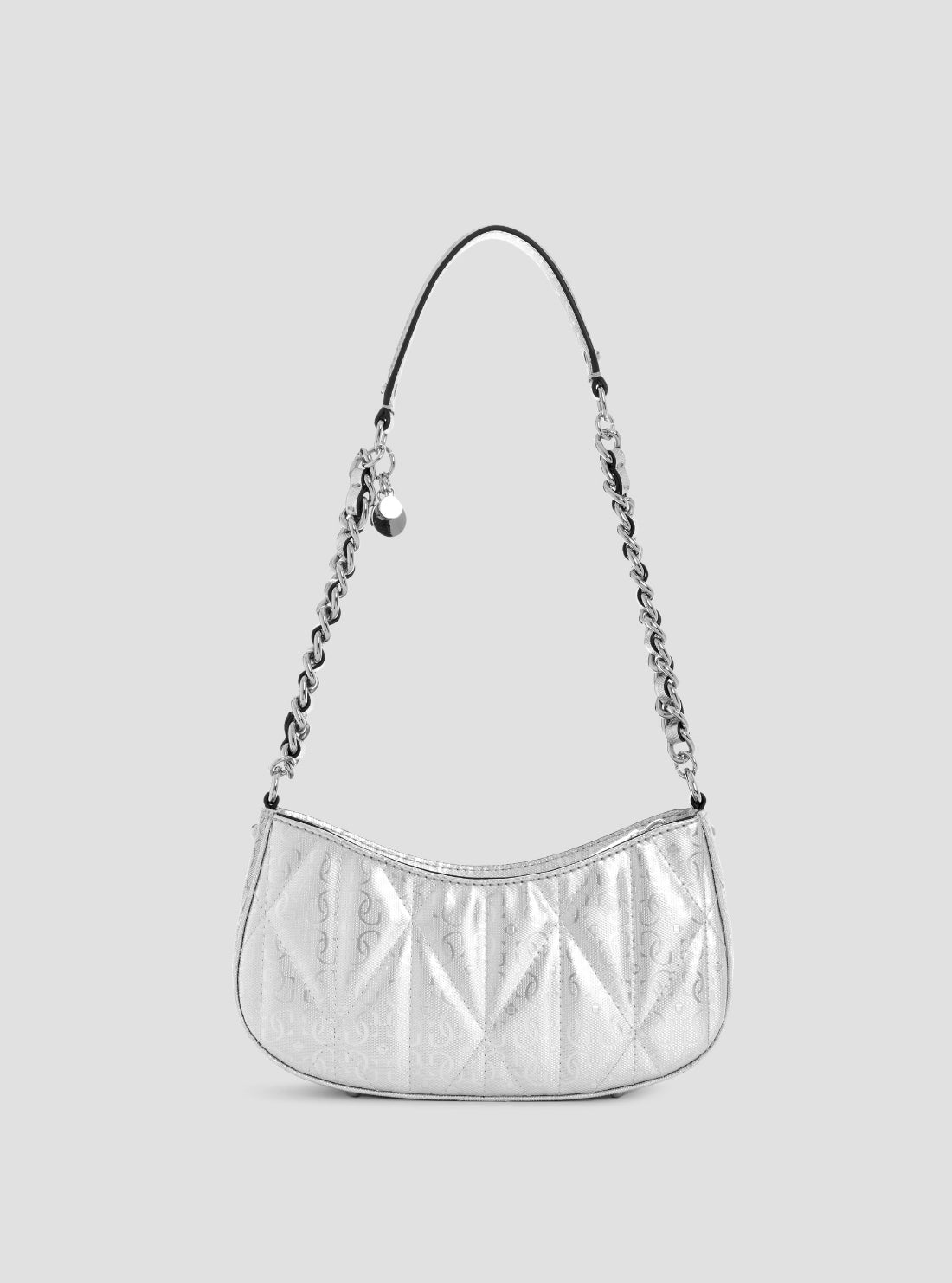 GUESS Womens Silver Aldina Top Zip Shoulder Bag GY966317 Front Back View