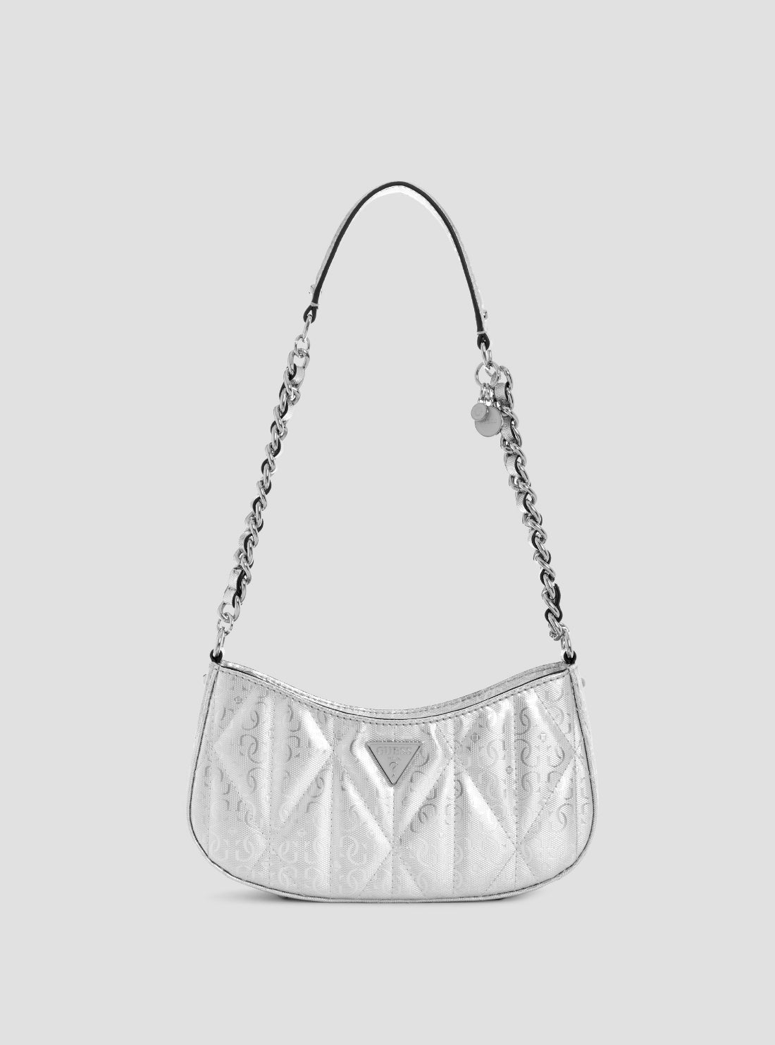 GUESS Womens Silver Aldina Top Zip Shoulder Bag GY966317 Front View