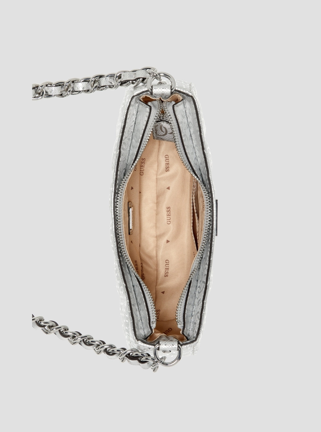 GUESS Womens Silver Aldina Top Zip Shoulder Bag GY966317 Inside View