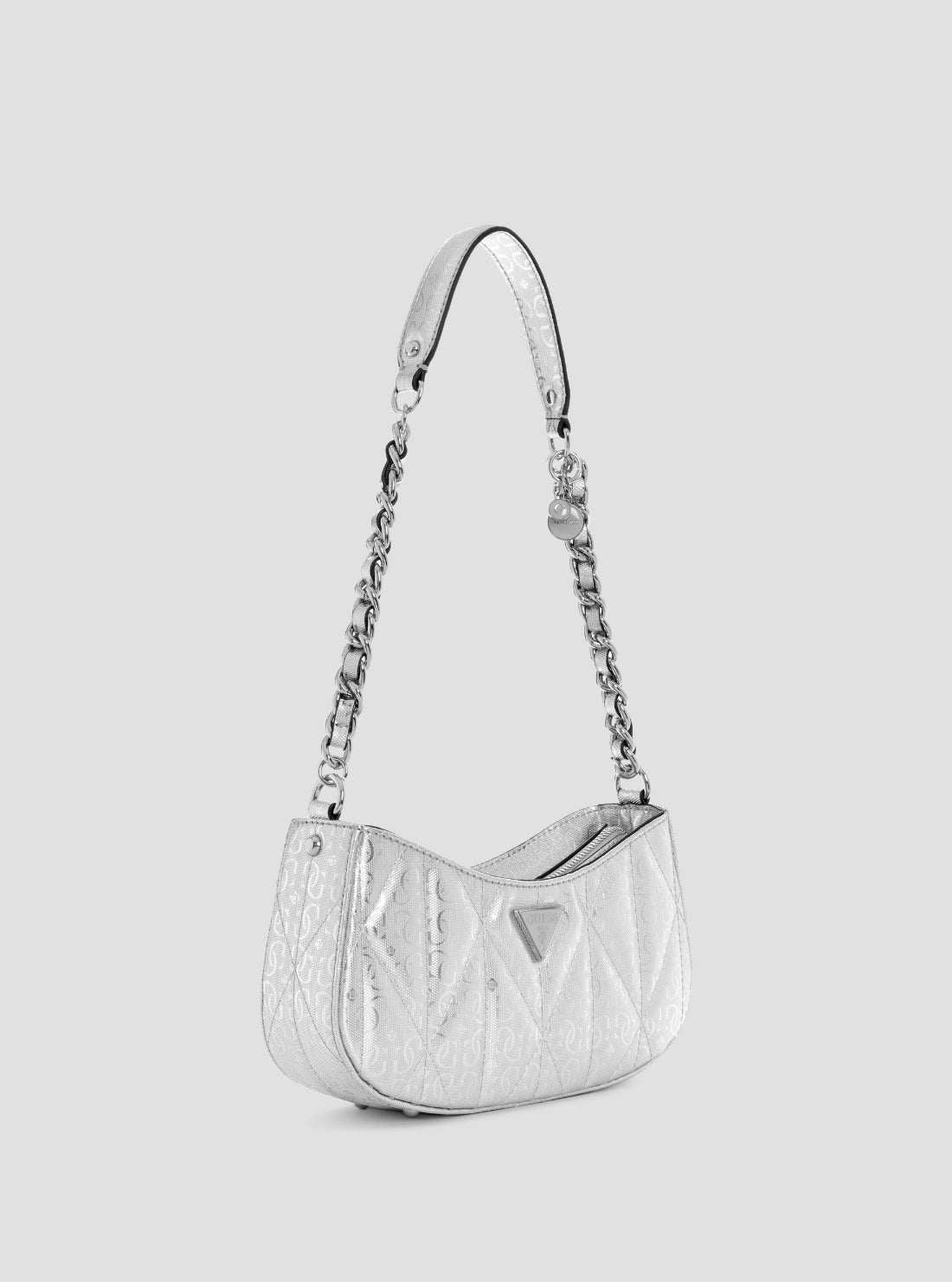 GUESS Womens Silver Aldina Top Zip Shoulder Bag GY966317 Front Side View