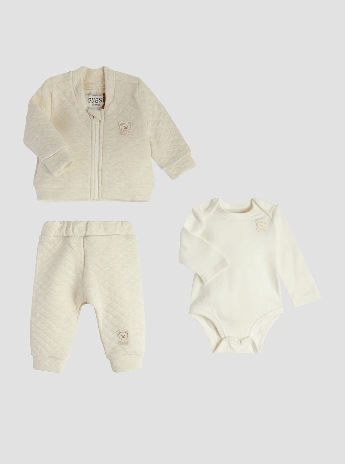 GUESS Beige Top Jacket Pant 3 Piece Set (0-12M) front view