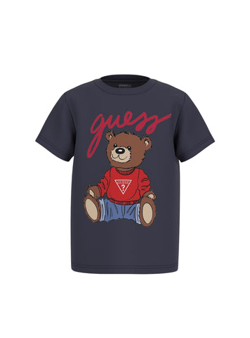 GUESS Kids Blue Teddy Bear Short Sleeve T-shirt H4BJ06I3Z14 Front View