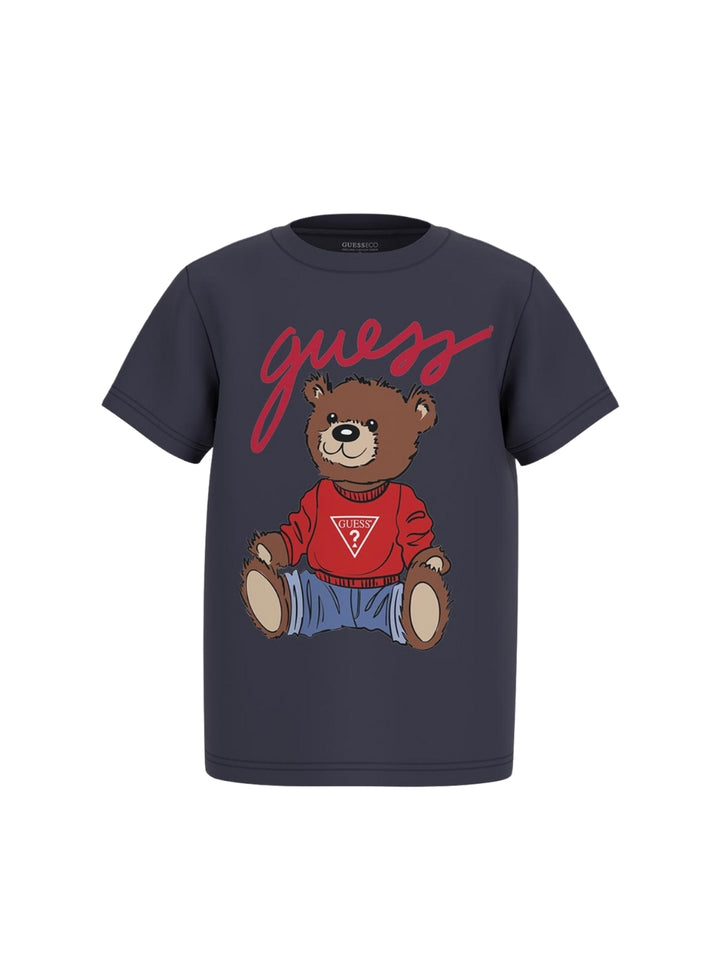 GUESS Kids Blue Teddy Bear Short Sleeve T-shirt H4BJ06I3Z14 Front View