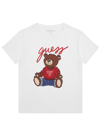 GUESS Kids White Teddy Bear T-Shirt (2–7) H4BT01I3Z14 Front View