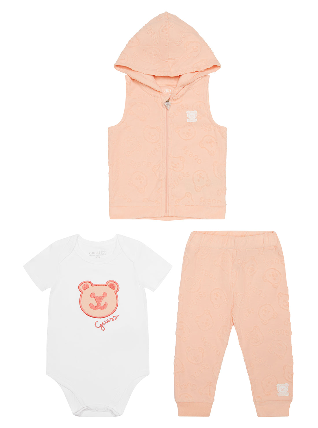 GUESS Orange Peach Vest and Pants 3 Piece Set (0-12M) front view