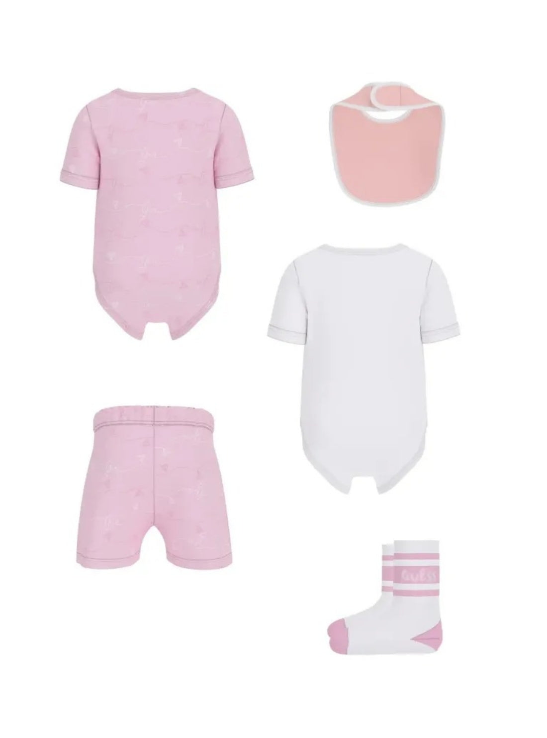 GUESS Baby Pink 5-Piece Bodysuit and Short Set (0-12m) Back View