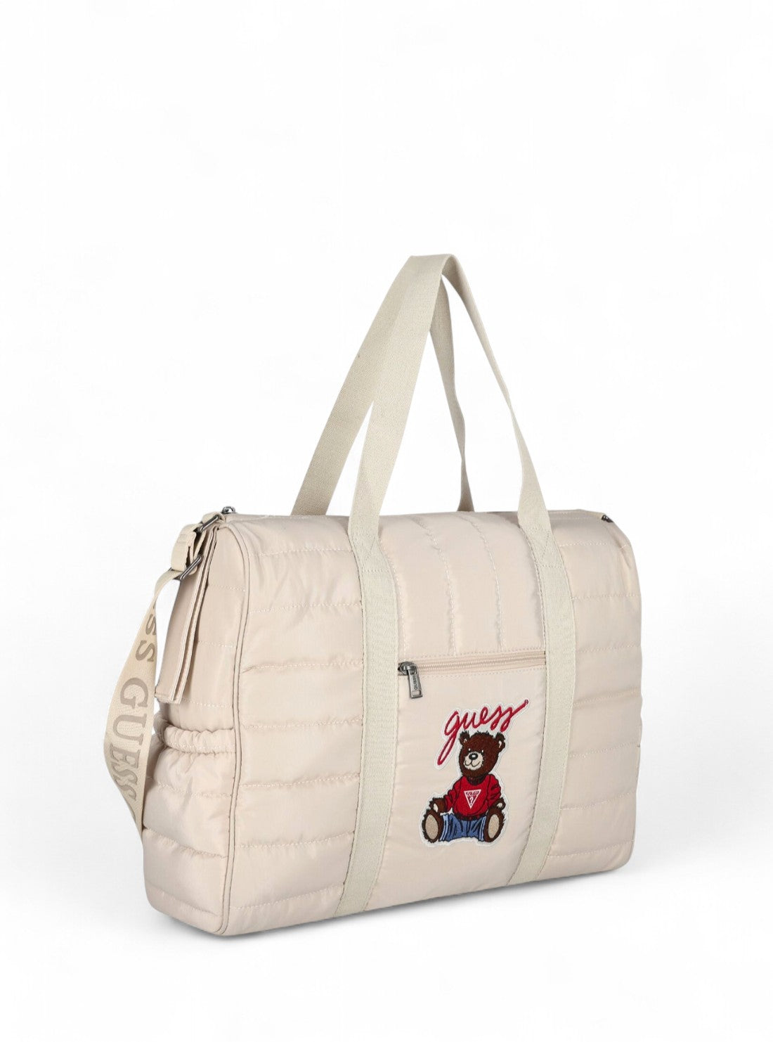 GUESS Kids Beige Teddy Bear Quilted Baby Changing Bag Set H5YW01WFTO0 Front Side View