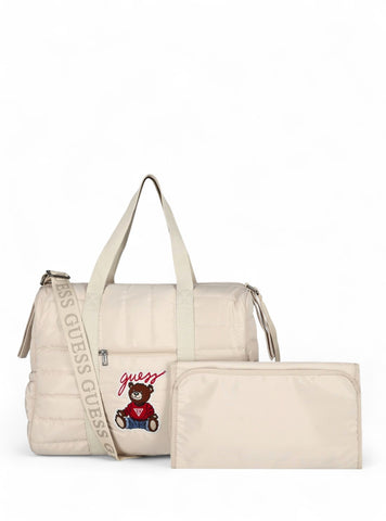 GUESS Kids Beige Teddy Bear Quilted Baby Changing Bag Set H5YW01WFTO0 Front View