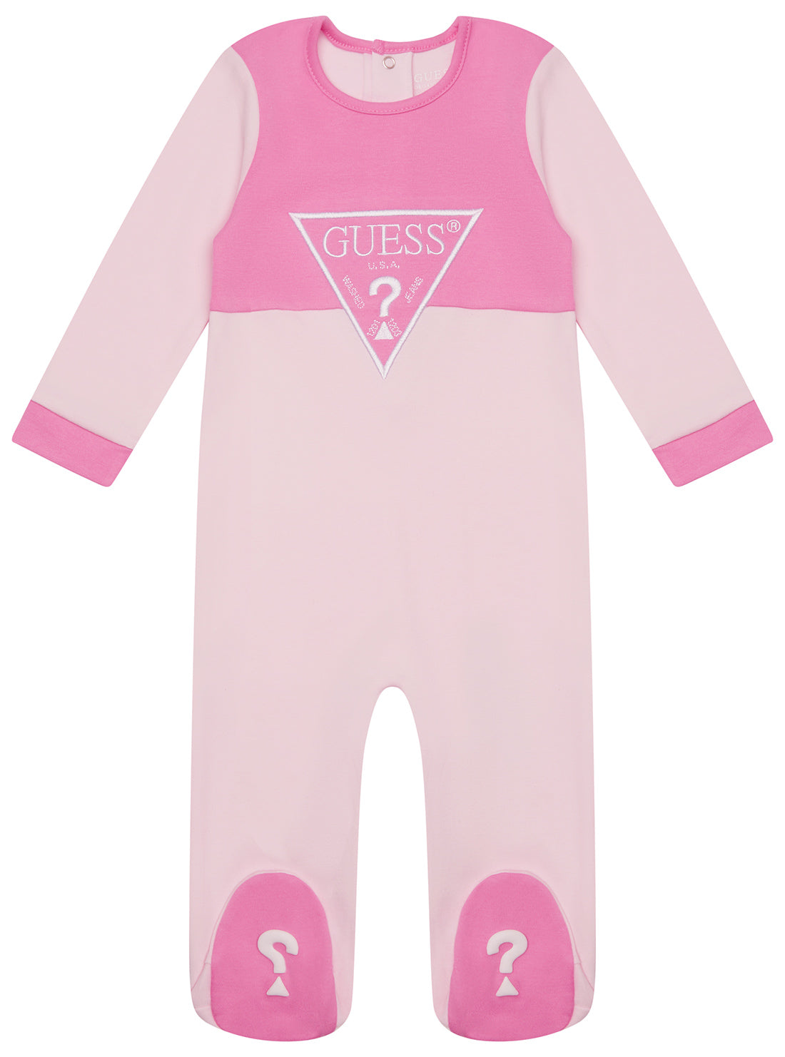 GUESS Kids Pink Baby Interlock Romper (0-12m) H5YW07KA6W4 Front View
