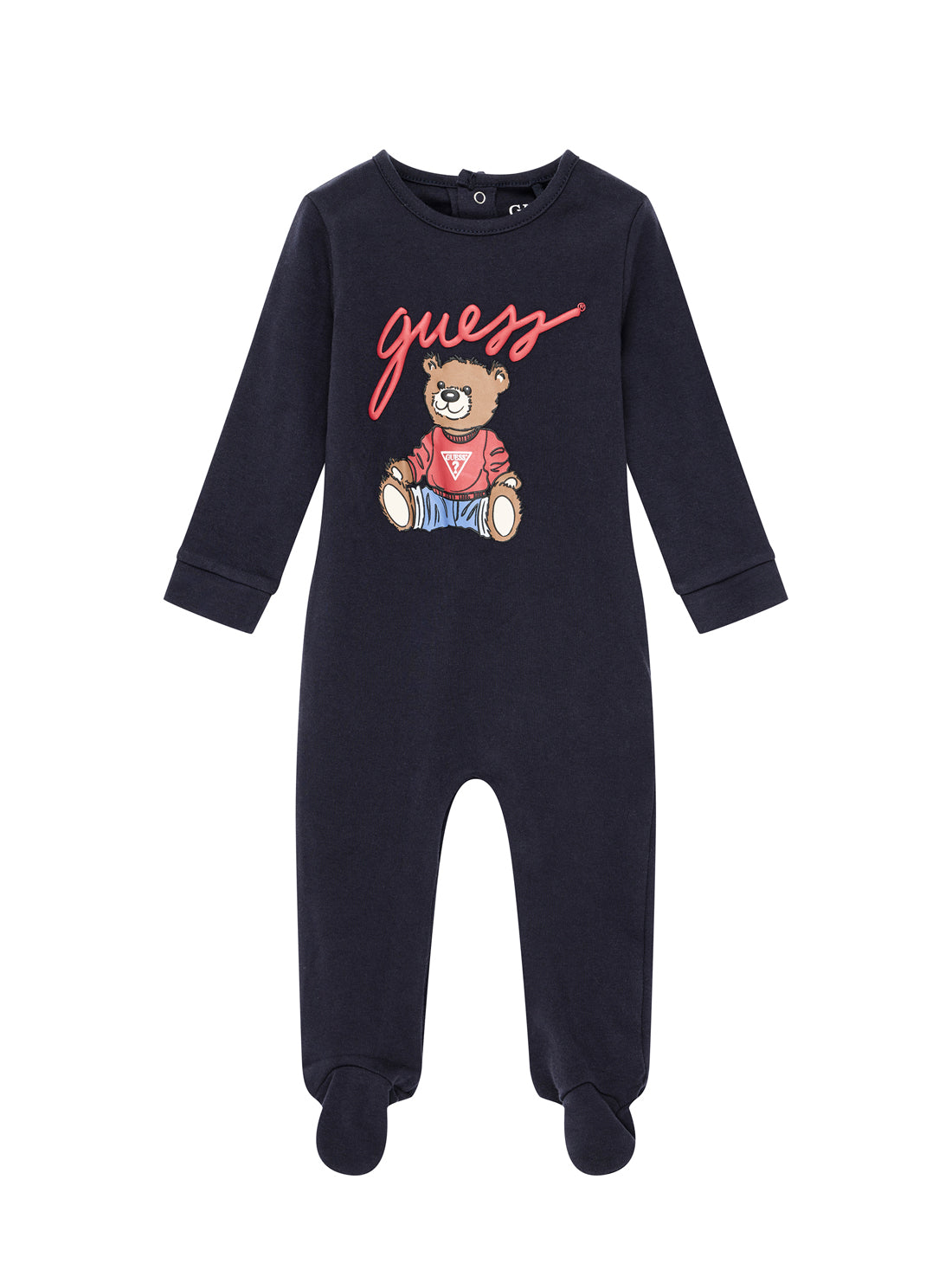 GUESS Womens Blue Bear Graphic Interlock Overall (0-9m) H5YW11KA6W4 Front View