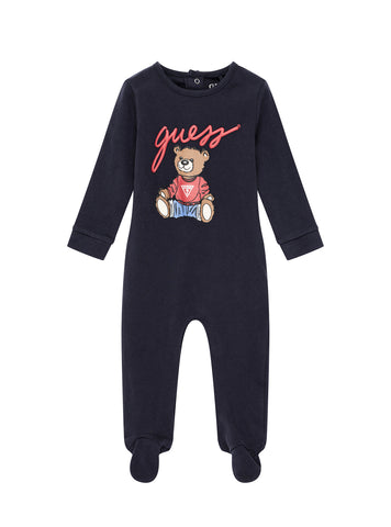 GUESS Womens Blue Bear Graphic Interlock Overall (0-9m) H5YW11KA6W4 Front View