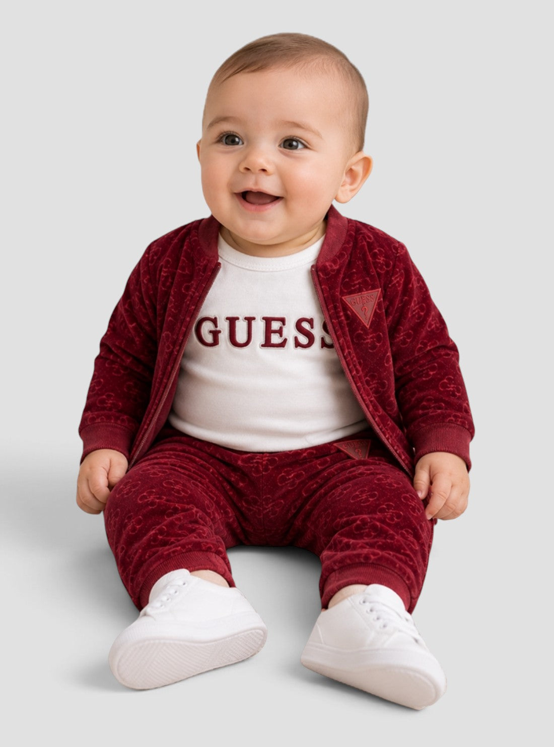 GUESS Kids Red 3-Piece Baby Tracksuit Set (0-9m) H6BG05K6014 Model View
