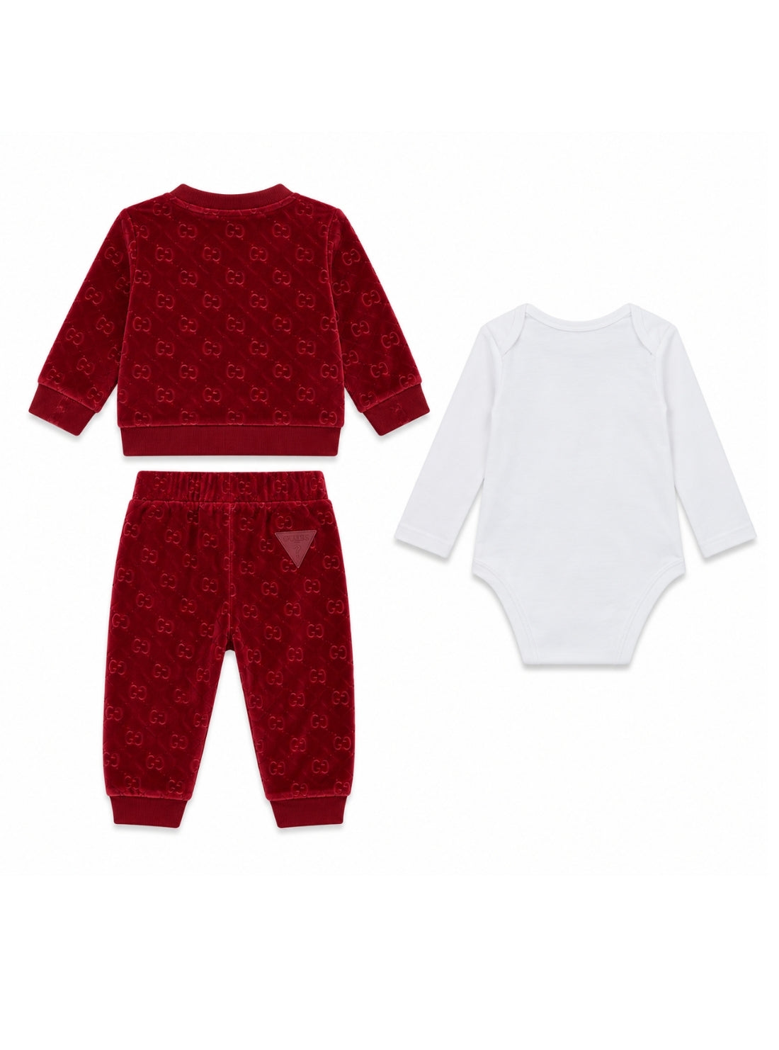 GUESS Kids Red 3-Piece Baby Tracksuit Set (0-9m) H6BG05K6014 Back View