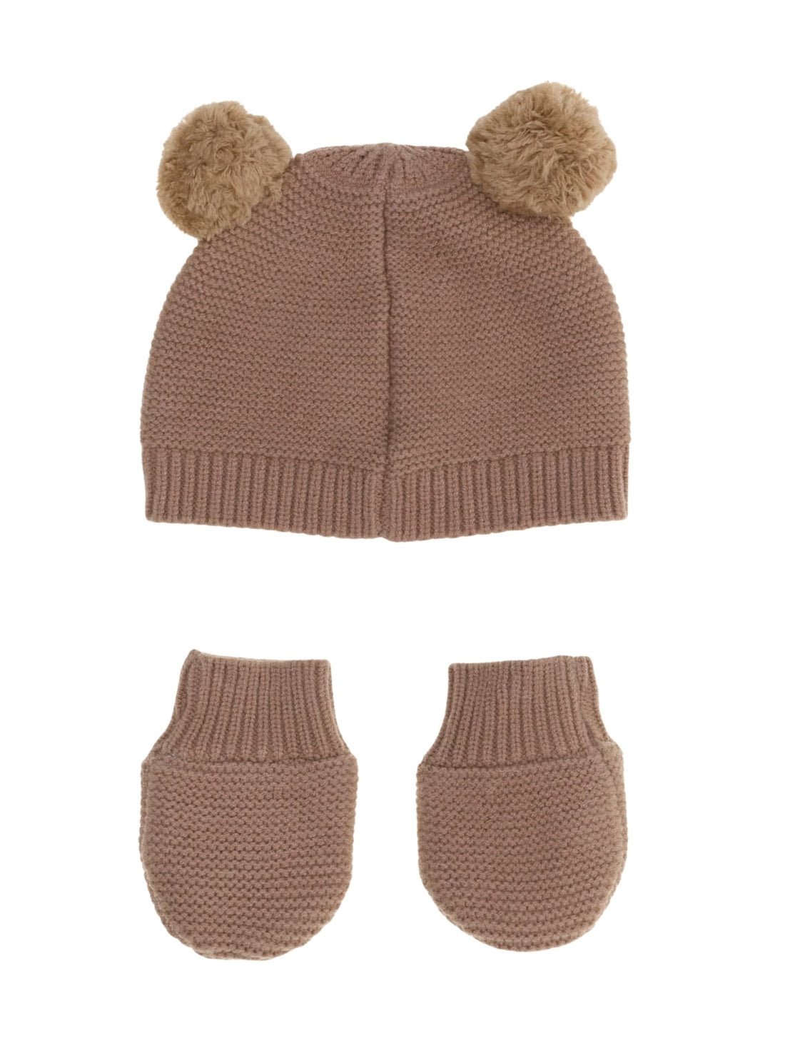 GUESS Kids Beige Bear Pom Pom Hat and Mittens Set H6BZ08Z1552 Back View