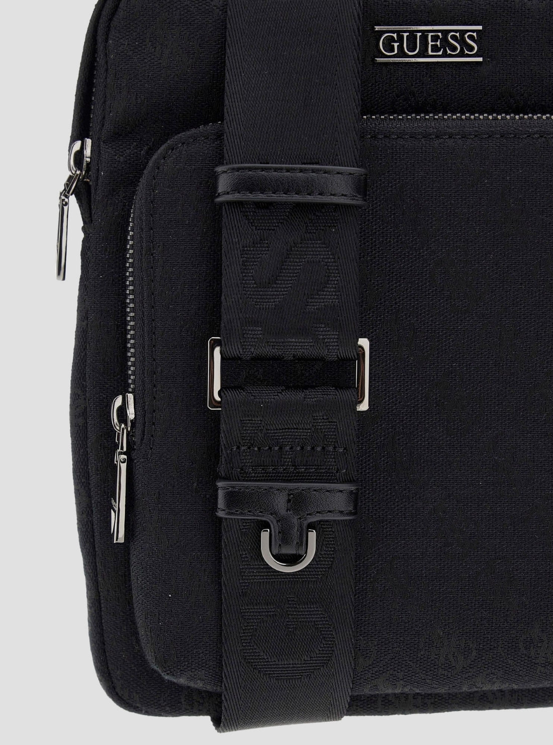 GUESS Mens Black Boston Logo Flat Crossbody Bag HMBOSTP6123 Detail View