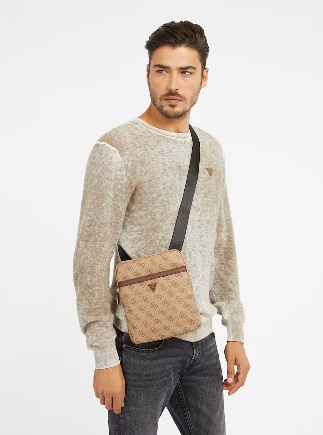 GUESS Mens Brown Logo Milano Smart Crossbody Bag HMEVZLP2223 Full View