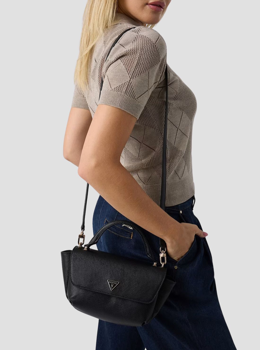 GUESS Womens Black Gilda Top Handle Flap Bag ZG974720 Model View1