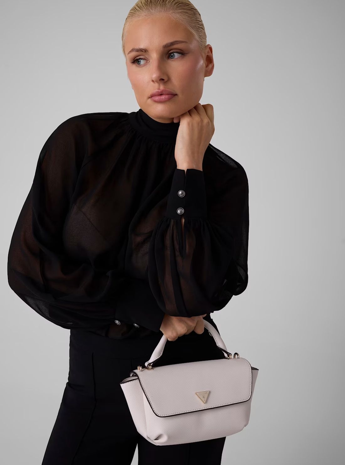GUESS Womens Off-White Gilda Top Handle Flap Bag ZG974720 Model View1