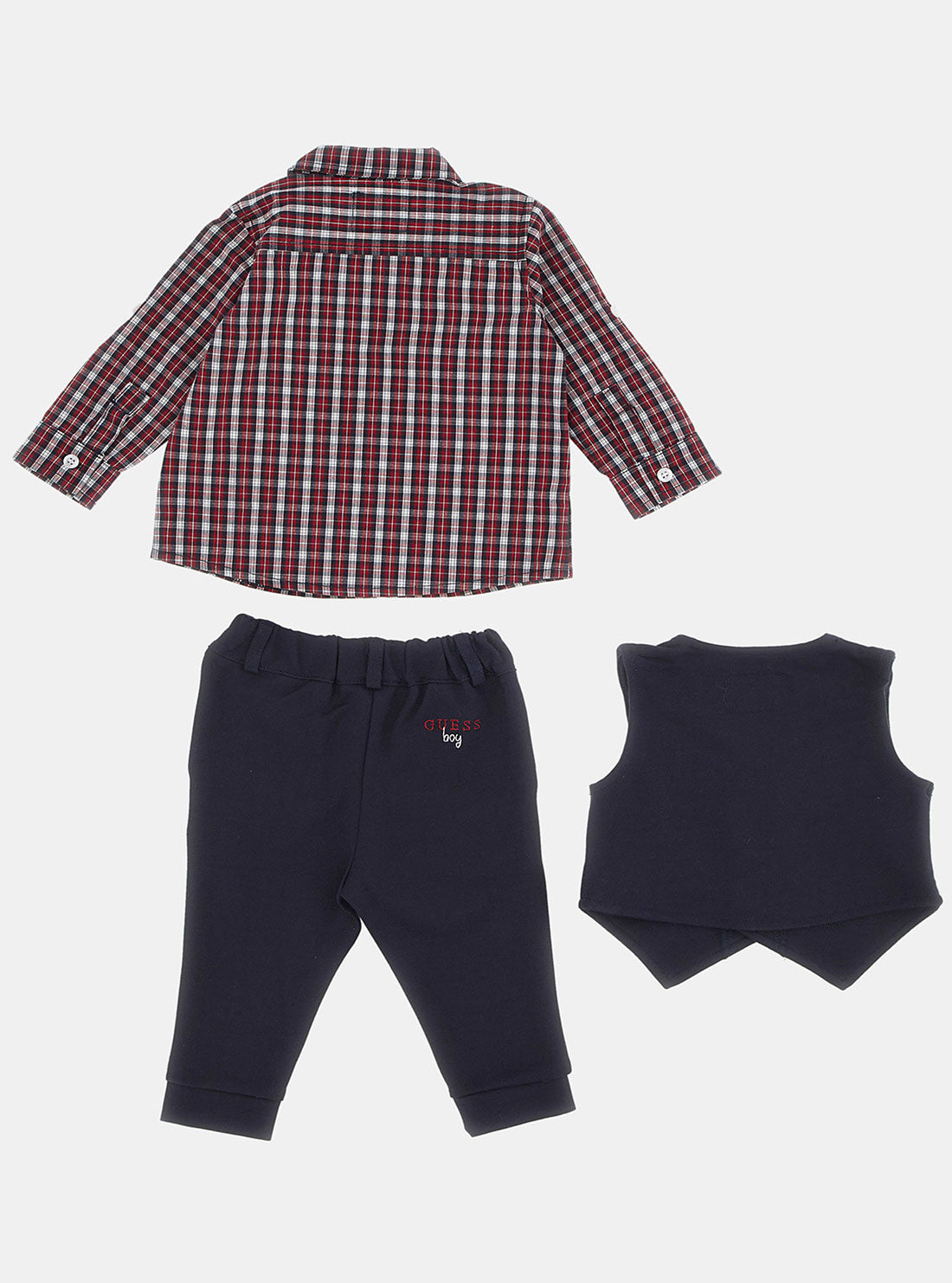 GUESS Navy Red Vest Pant 3 Piece Set (0-24M) back view