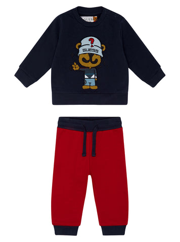 GUESS Blue Red Active Top and Pants Set (0-24M) front view