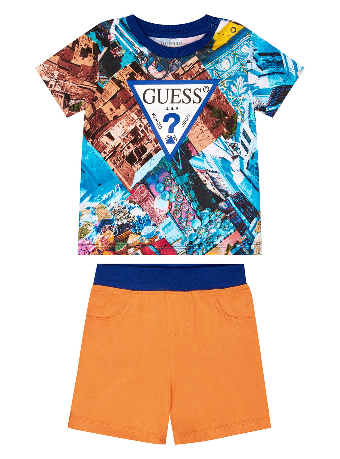 Orange Geo-metric Print T-Shirt and Shorts Baby boy's 2-Piece Set front view