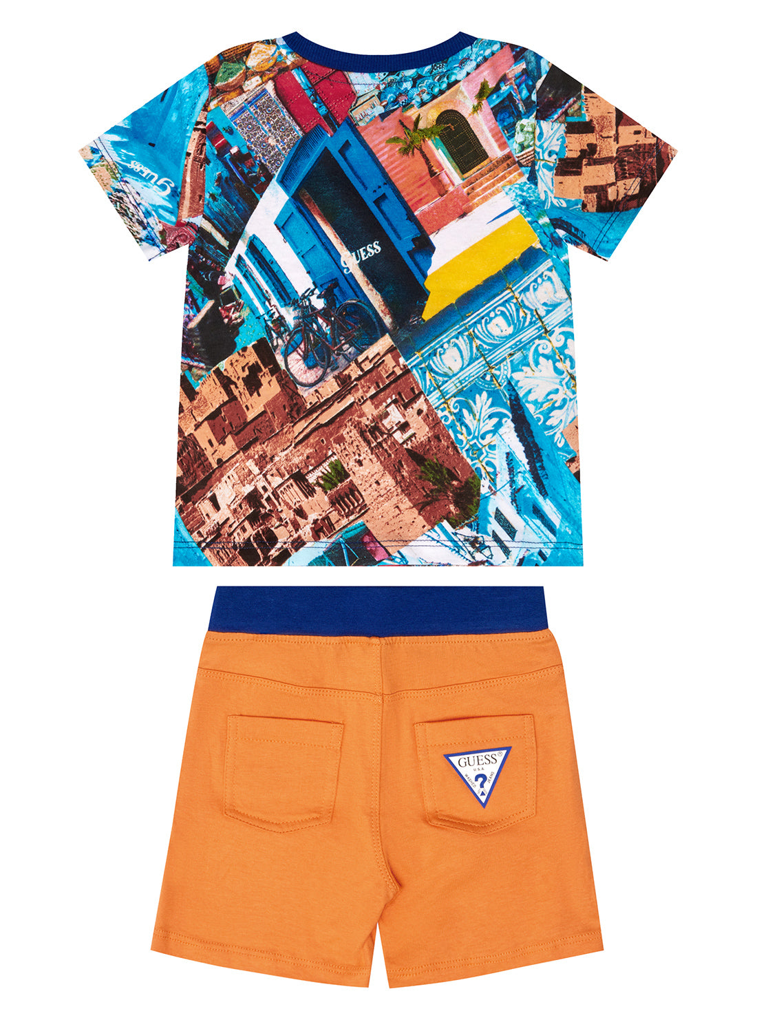 Orange Geo-metric Print T-Shirt and Shorts Baby boy's 2-Piece Set back view