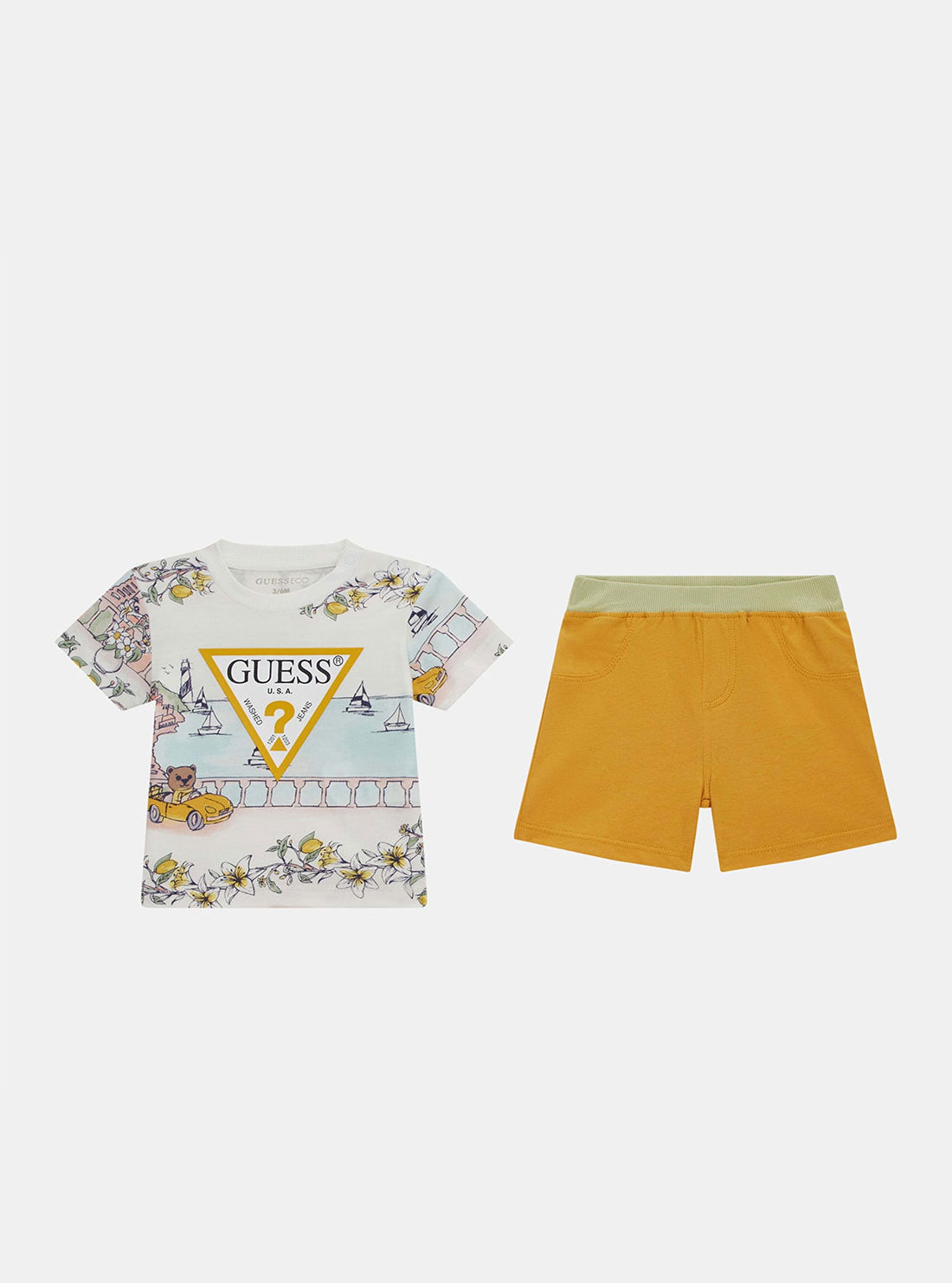 Beige Road Trip Print T-Shirt and Shorts Set (3-24M)