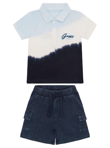 Blue Dipdye Polo and Terry Shorts Set (3-24m)