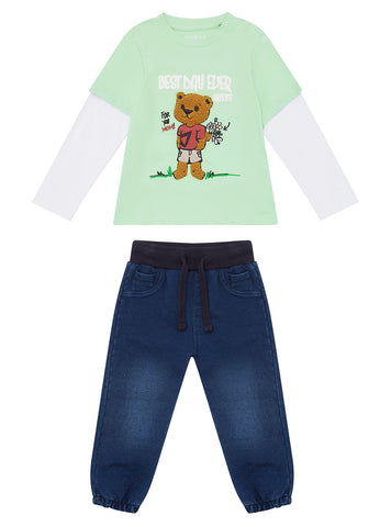 Green Denim T-Shirt and Denim Pant Set (0-18m)