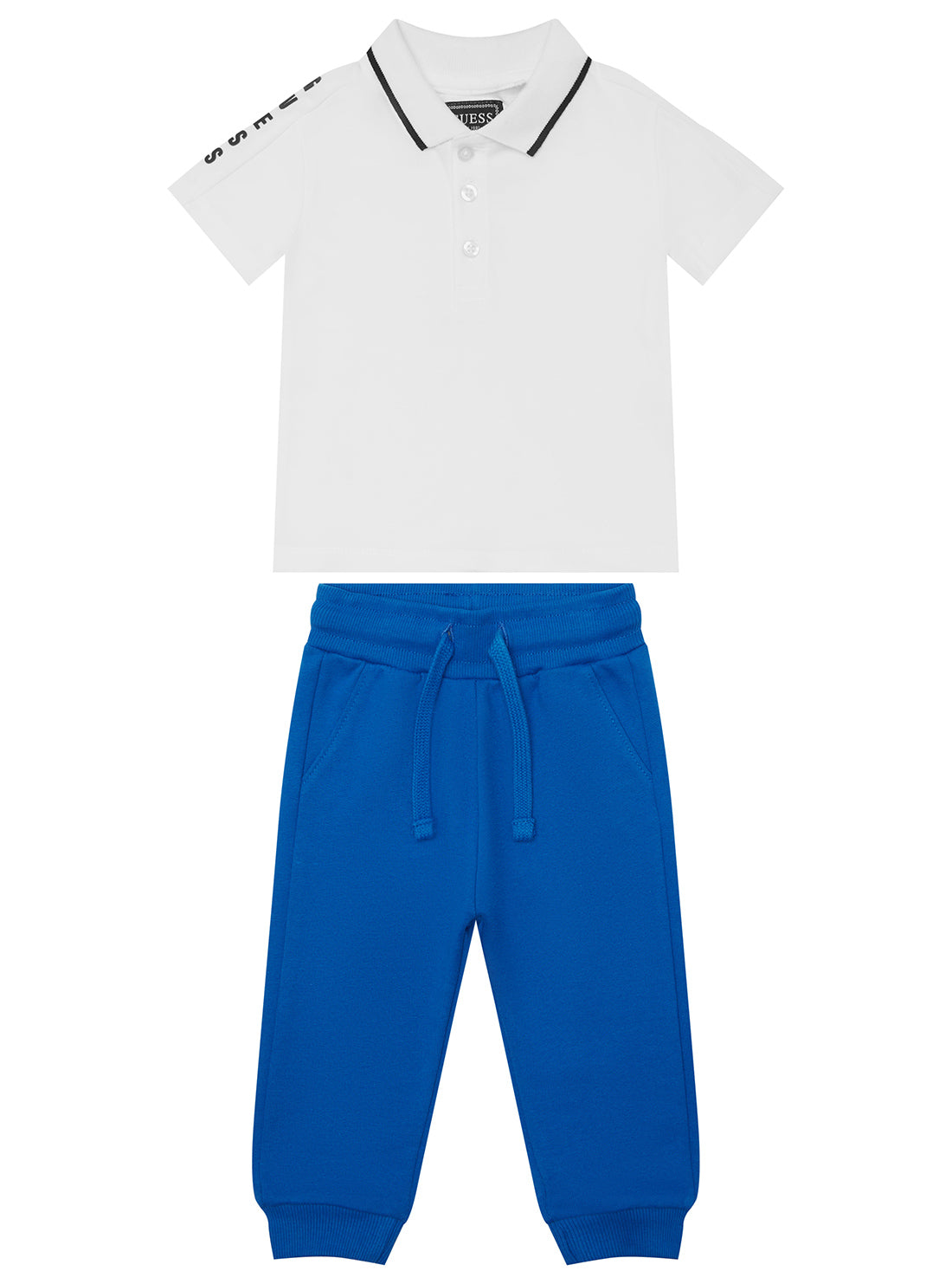 GUESS Kids White Polo and Blue Active Pant Set I5YG03KAPY0 Front View