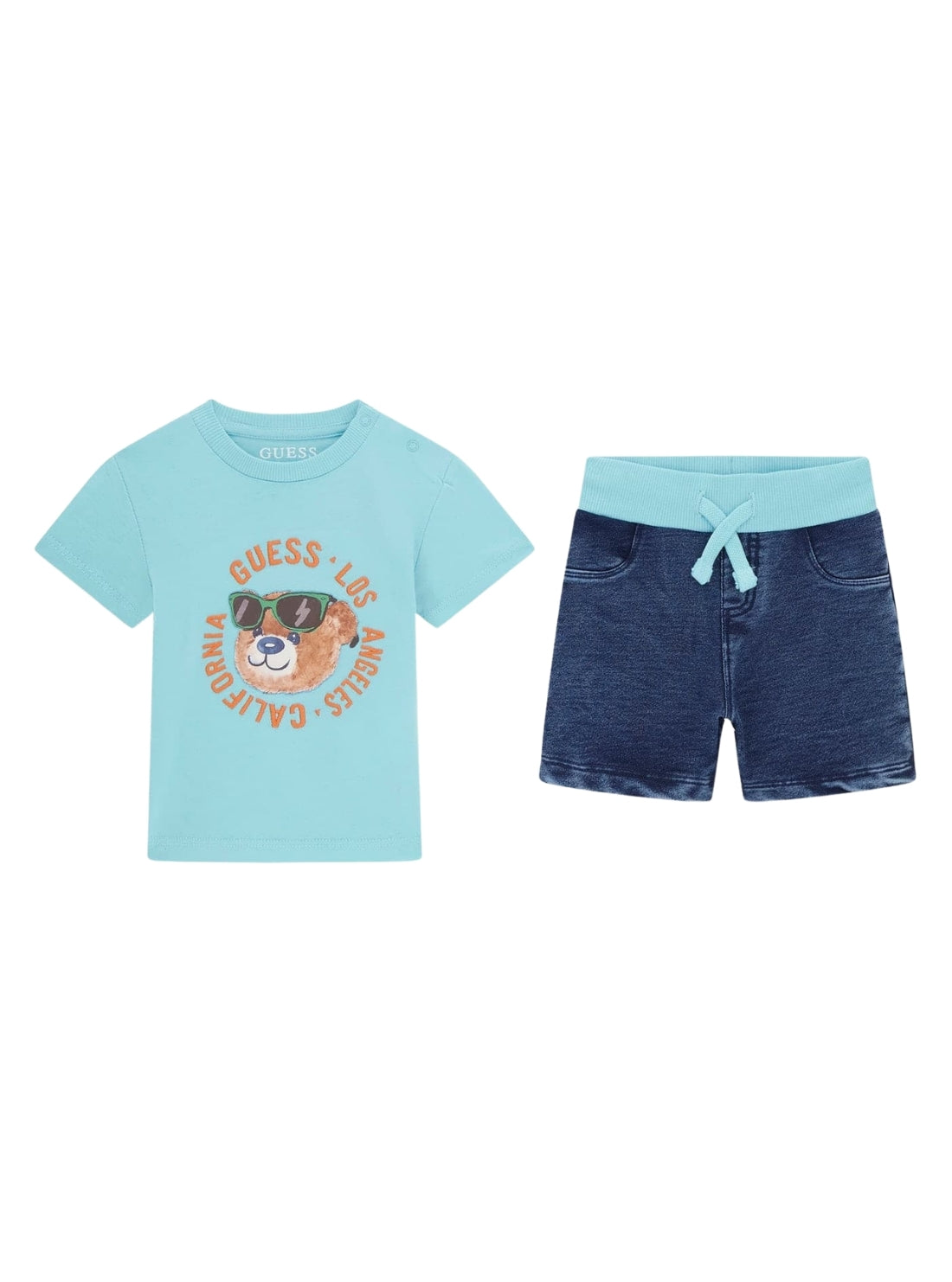 GUESS Kids Teal Surf T-Shirt and Shorts Set (3-24m) Front View