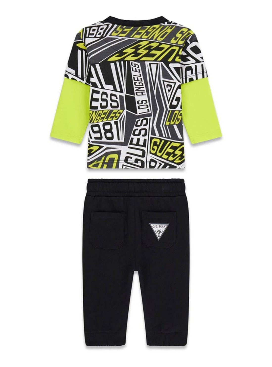 GUESS Kids Black Long Sleeve T-Shirt and Active Pants Set (0-9m) I6RG00K8HM4 Back View