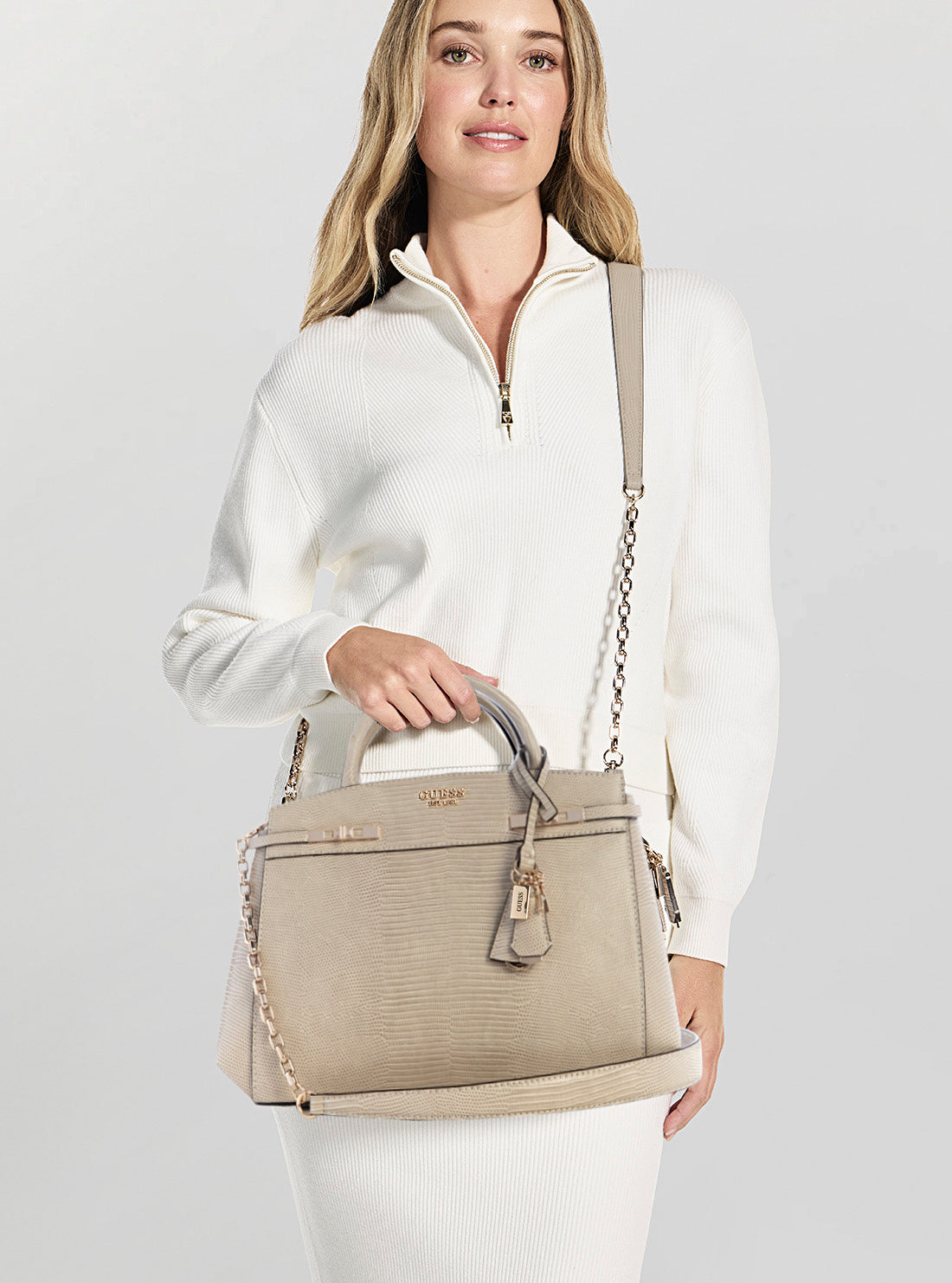 Taupe Melinda Triple Compartment Satchel Bag KL993306 Model View